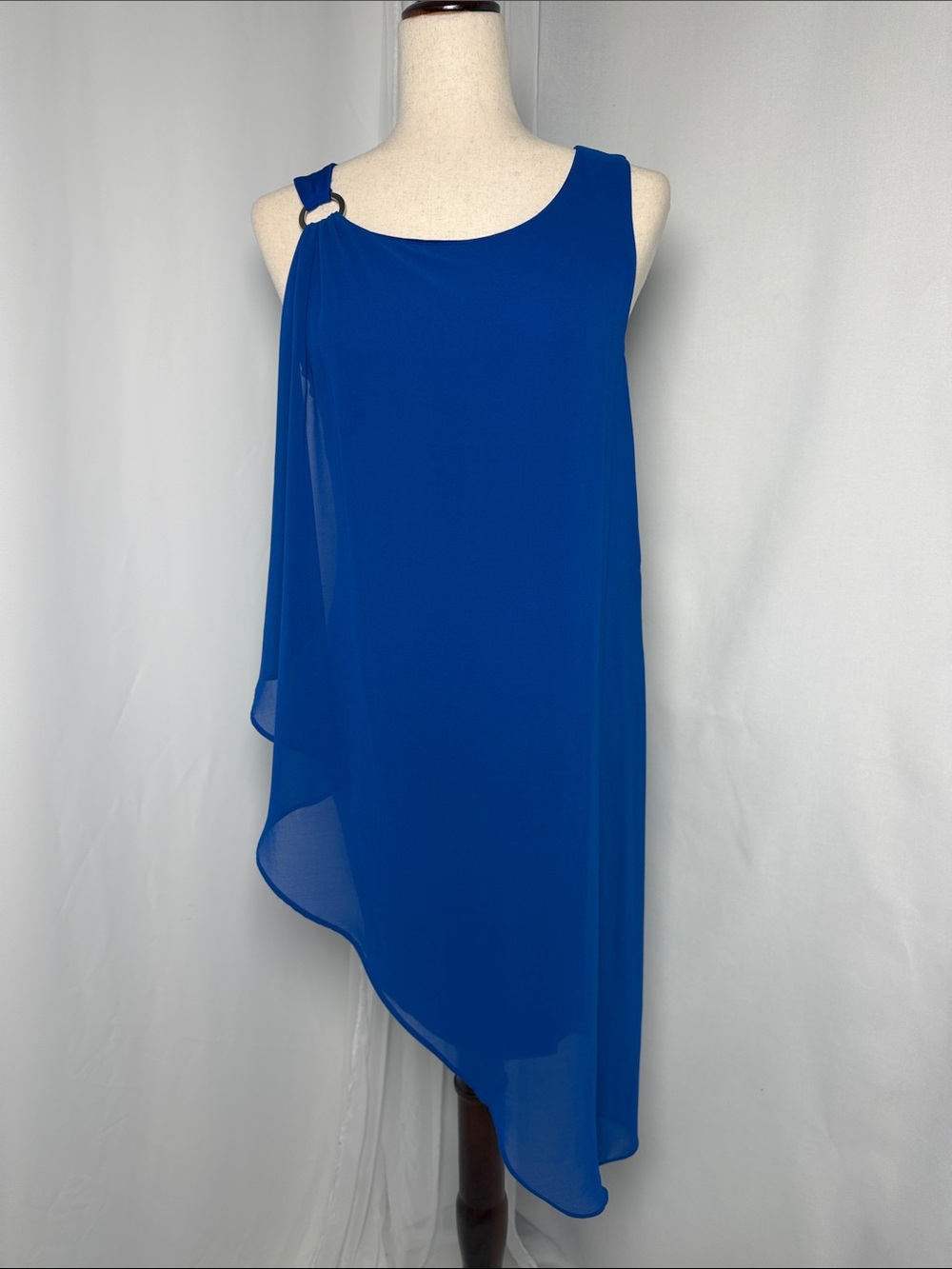 Bebe Royal Blue Chiffon Asymmetrical Overlay Dress - M